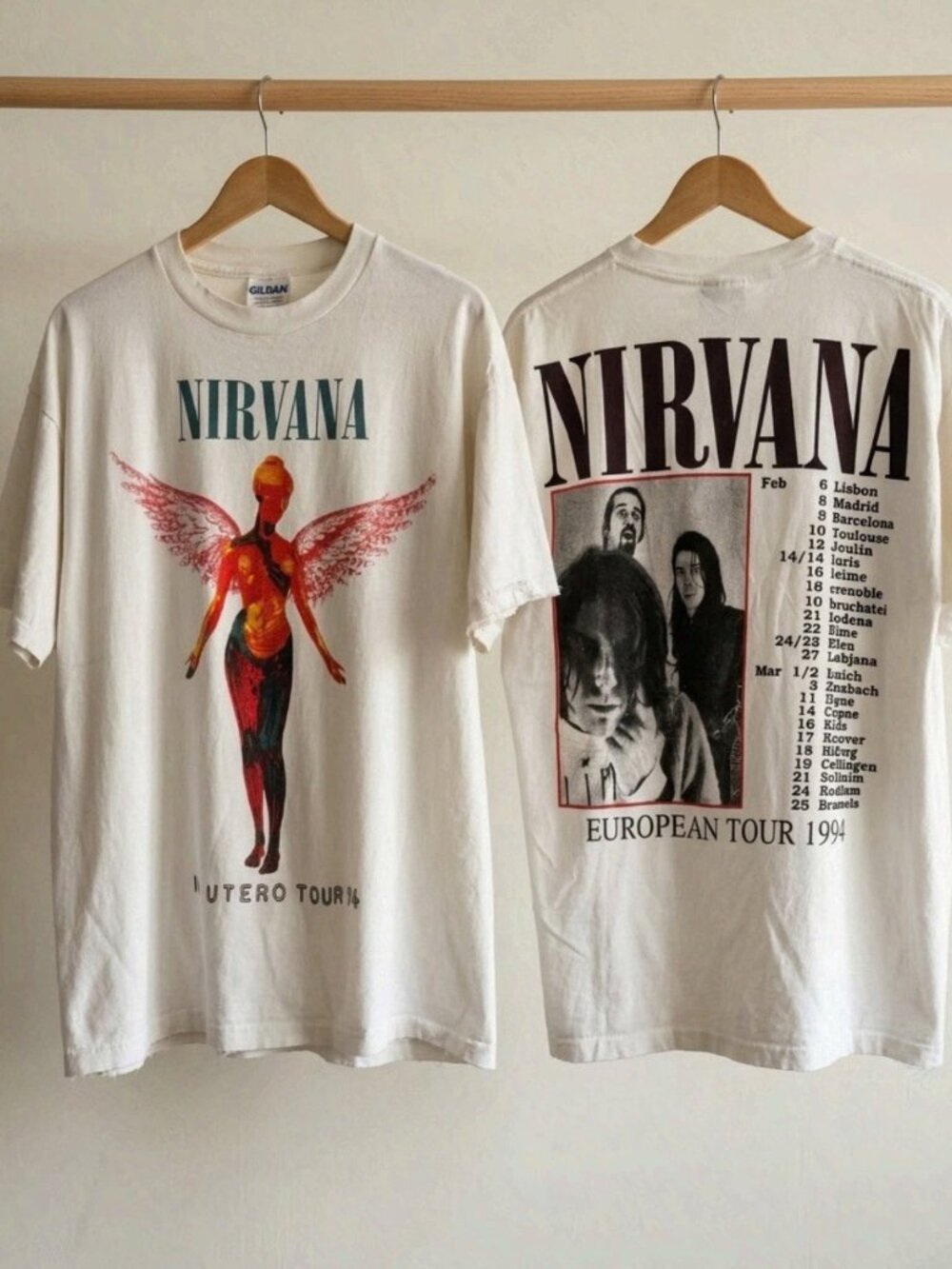 Vintage Nirvana In Utero 94’ European Tour Giant Tag White T Shirt
